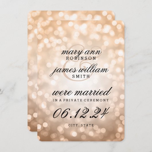 Faire-part Mariage élégant / Éclairage Bokeh en cuivre de l'E (Devant / Derrière)