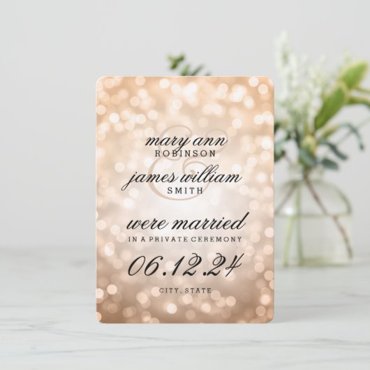 Faire-part Mariage élégant / Éclairage Bokeh en cuivre de l'E (Debout devant)