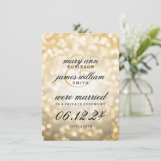 Faire-part Mariage élégant / Elopement Gold Bokeh lumières (Debout devant)