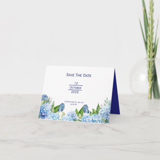 Faire-part Mariage Élégant Fleurs Bleues (Devant)