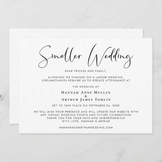 Faire-part Mariage Élégant Réduit (Devant / Derrière)