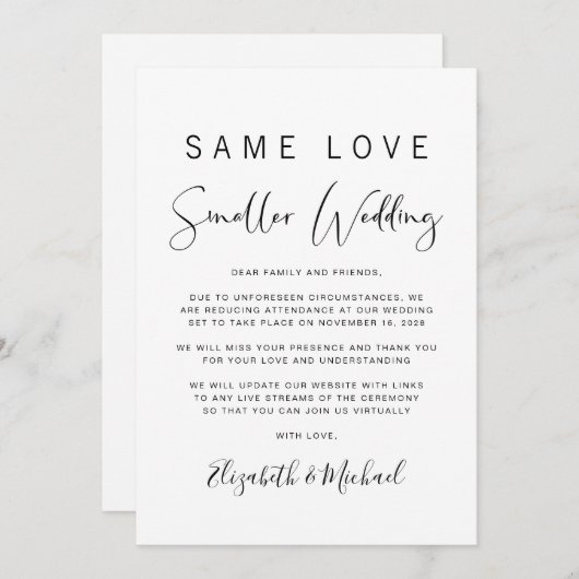 Faire-part Mariage Élégant Réduit de Taille Plus Petite (Devant / Derrière)