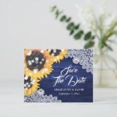 Faire-part Mariage en bois de la Marine Blue Sunflower String (Debout devant)