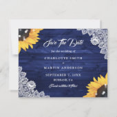 Faire-part Mariage en bois de la Marine Blue Sunflower String (Dos)