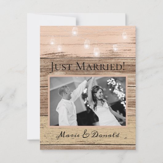 Faire-part Mariage en bois rustique et lanternes (Devant)