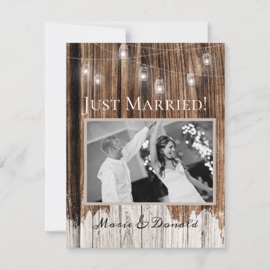 Faire-part Mariage en bois rustique et lanternes (Devant)