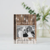 Faire-part Mariage en bois rustique et lanternes (Debout devant)