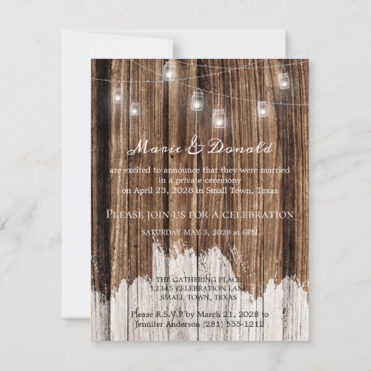 Faire-part Mariage en bois rustique et lanternes (Dos)