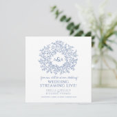 Faire-part Mariage en direct avec feuilles bleues blanches mo (Debout devant)