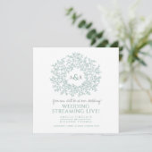 Faire-part Mariage en direct avec feuilles vertes et monogram (Debout devant)