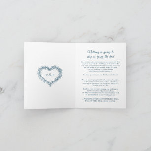 Faire-part Mariage en direct avec gui bleu blanc monogramme