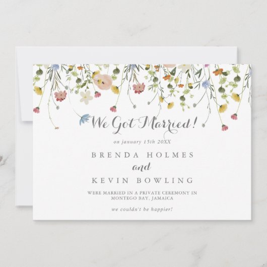 Faire-part Mariage en fuite calligraphié avec des fleurs sauv (Devant)