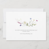 Faire-part Mariage en fuite calligraphié avec des fleurs sauv (Dos)