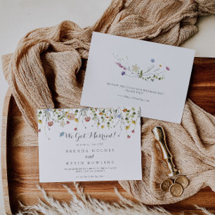 Faire-part Mariage en fuite calligraphié avec des fleurs sauv