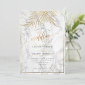 Faire-part Mariage en marbre Faux Gold Palms+ (Debout devant)