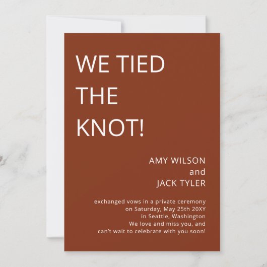 Faire-part Mariage en terre cuite rustique moderne (Devant)