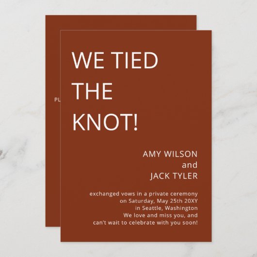 Faire-part Mariage en terre cuite rustique moderne (Devant / Derrière)