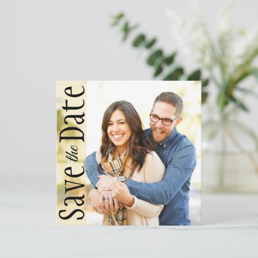 Faire-part Mariage Enregistrer La Date Minimal Rustique Feuil (Debout devant)