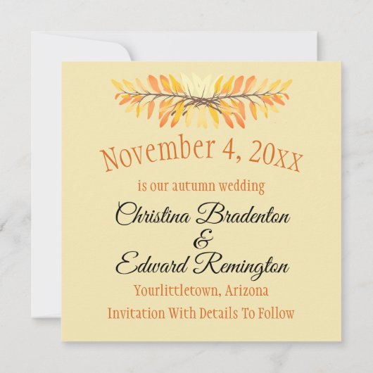 Faire-part Mariage Enregistrer La Date Minimal Rustique Feuil (Dos)