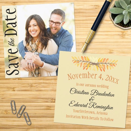 Faire-part Mariage Enregistrer La Date Minimal Rustique Feuil