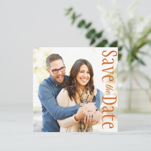 Faire-part Mariage Enregistrer La Date Minimale Photo Rustiqu (Debout devant)