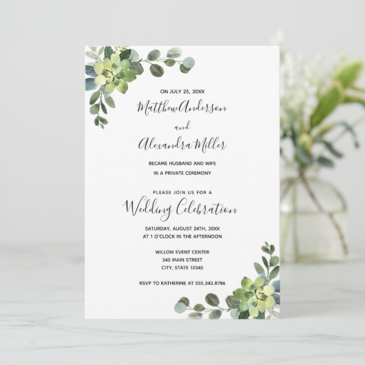 Faire-part Mariage et réception Eucalyptus (Debout devant)