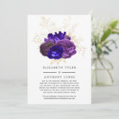 Faire-part Mariage Fleurs Violettes, Bleu Royal et Or pour In (Debout devant)