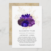 Faire-part Mariage Fleurs Violettes, Bleu Royal et Or pour In (Devant / Derrière)