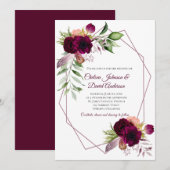 Faire-part Mariage Floral Bohème Romantique Géométrique (Devant / Derrière)