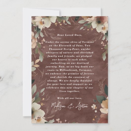 Faire-part Mariage Floral Garnet pour toujours et toujours ru (Dos)