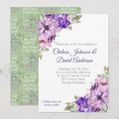 Faire-part Mariage floral violet ultra rose verdure (Devant / Derrière)