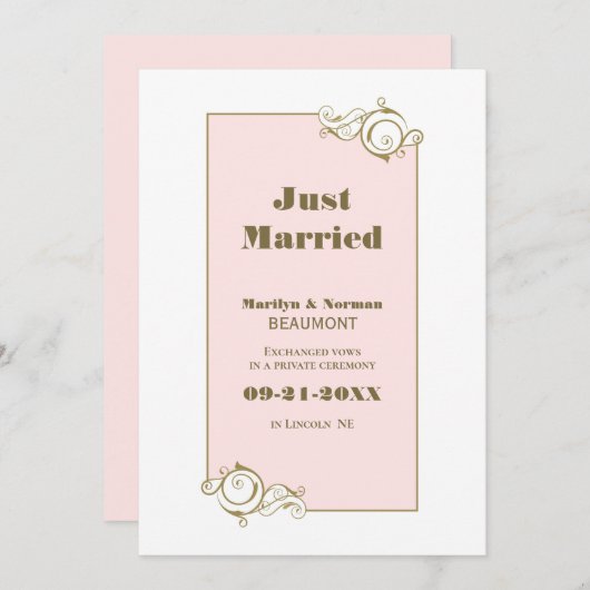 Faire-part Mariage Gold Frame Rose (Devant / Derrière)