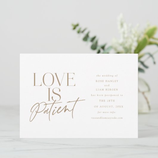 Faire-part Mariage Gold Script Love reporté Modifier la date (Debout devant)