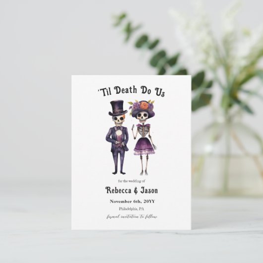 Faire-part Mariage gothique enregistrer la date squelettes (Debout devant)