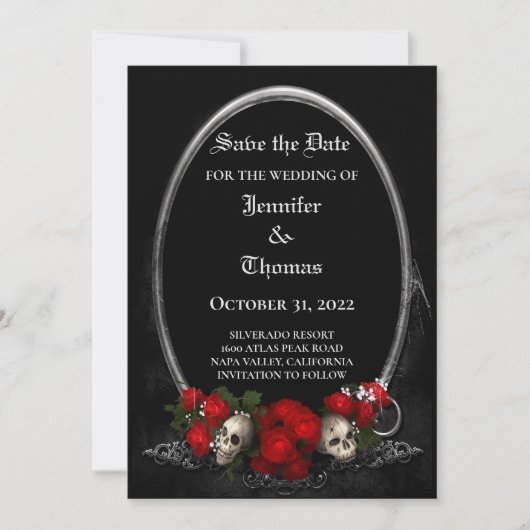 Faire-part Mariage gothique halloween enregistrer la date inv (Devant)