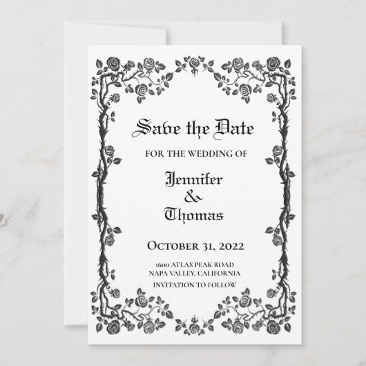 Faire-part Mariage gothique halloween enregistrer la date inv (Devant)