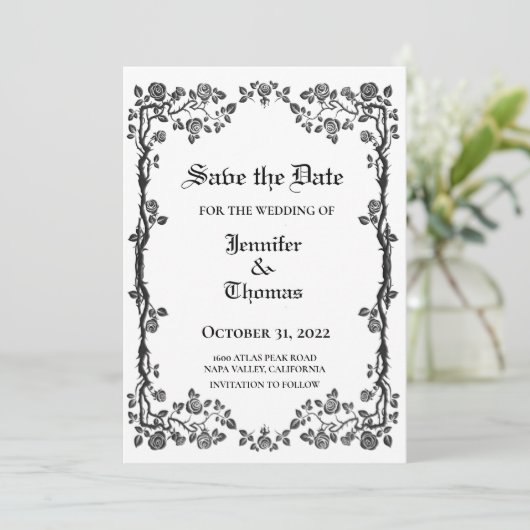 Faire-part Mariage gothique halloween enregistrer la date inv (Debout devant)