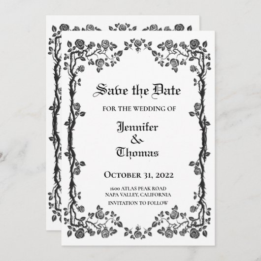 Faire-part Mariage gothique halloween enregistrer la date inv (Devant / Derrière)
