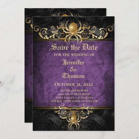 Faire-part Mariage gothique halloween enregistrer la date inv (Devant / Derrière)