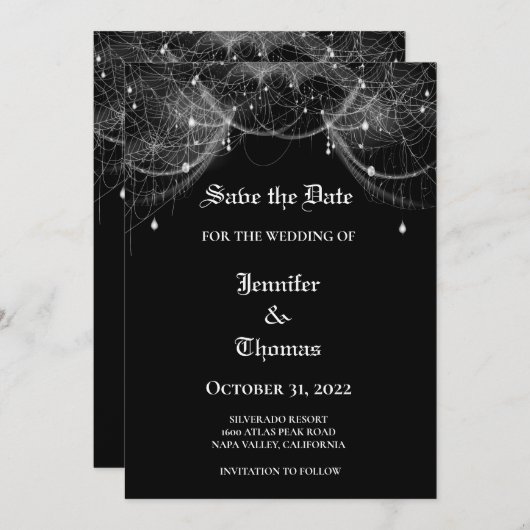 Faire-part Mariage gothique halloween enregistrer la date inv (Devant / Derrière)