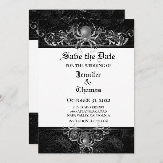 Faire-part Mariage gothique halloween enregistrer la date inv (Devant / Derrière)