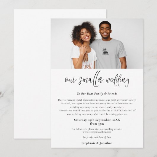Faire-part Mariage Intime Réduction de la Photo Script Modern (Devant / Derrière)