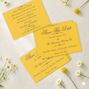 Faire-part Mariage Jaune Ensoleillé Écriture Sombre Étape à S
