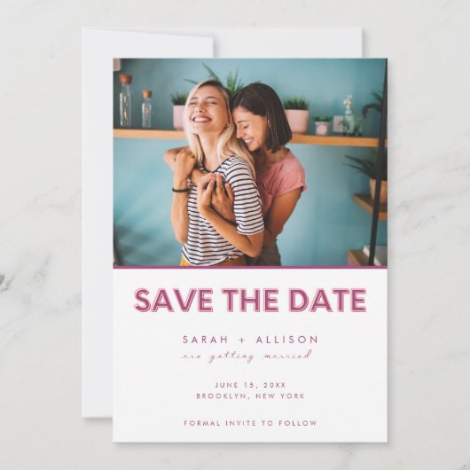 Faire-part Mariage lesbien rose moderne photo Enregistrer la (Devant)