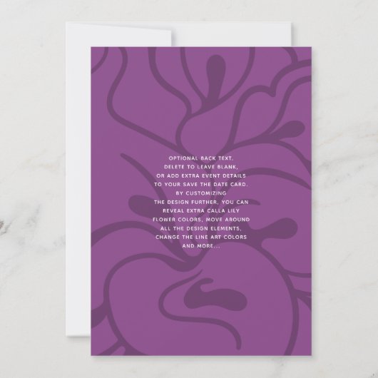 Faire-part Mariage Lily Calla blanche et violette Enregistrer (Dos)