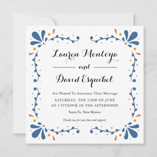Faire-part Mariage mexicain Talavera (Devant)