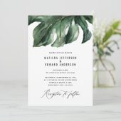 Faire-part Mariage minimal moderne à motif de feuilles de pal (Debout devant)