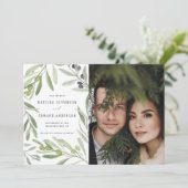 Faire-part Mariage minimal moderne avec feuillage de branche  (Debout devant)