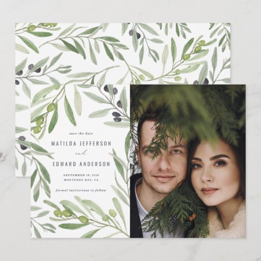 Faire-part Mariage minimal moderne avec feuillage de branche  (Devant / Derrière)