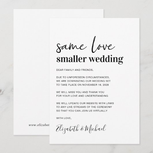 Faire-part Mariage minimal plus petit (Devant / Derrière)